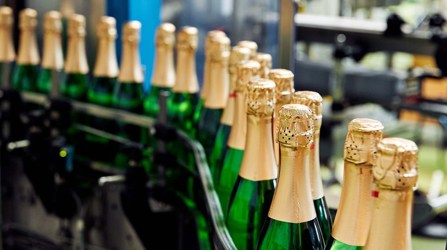 bottles on production line