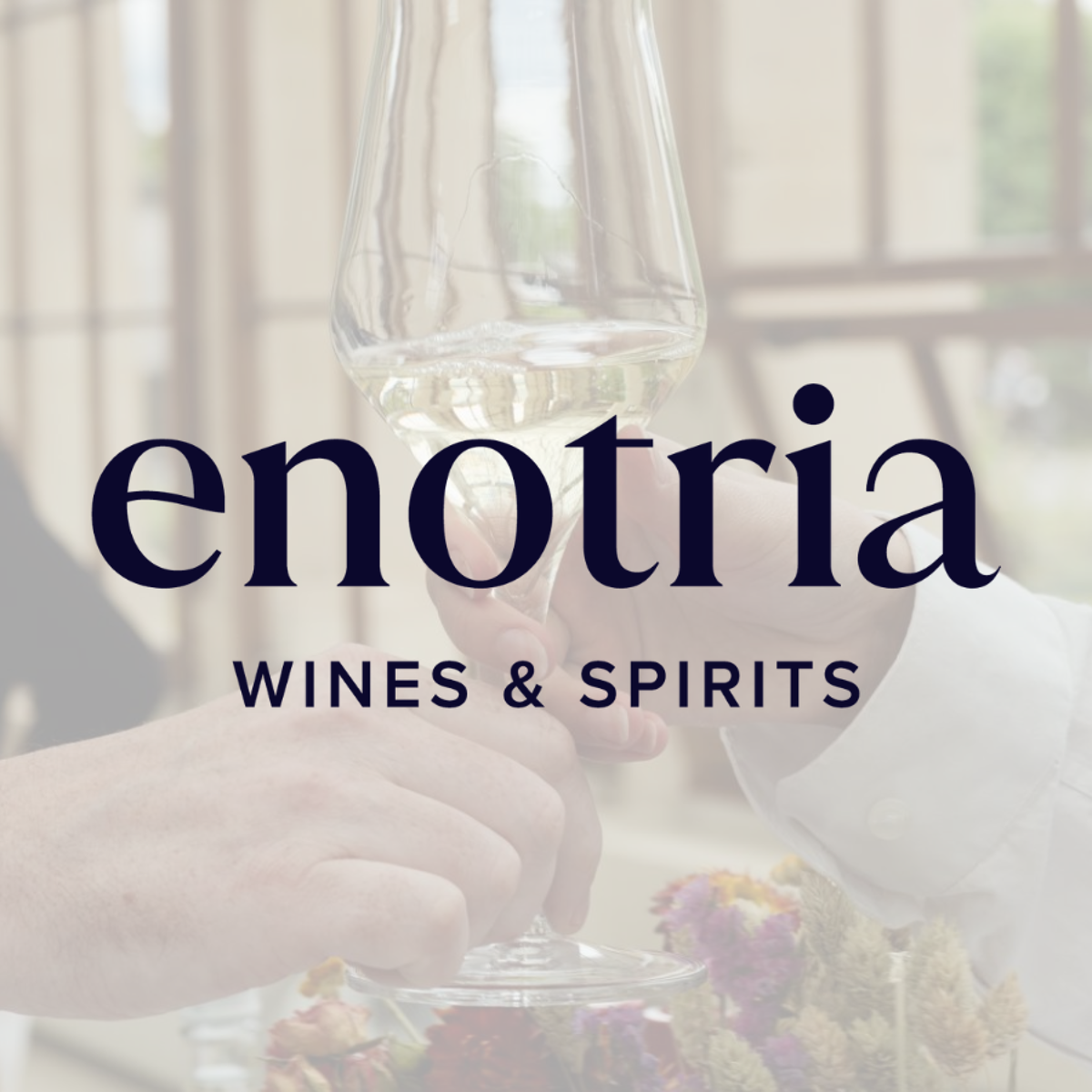 Enotira logo and clinking glasses