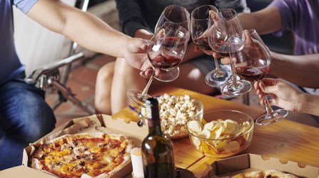Takeaway food and wine